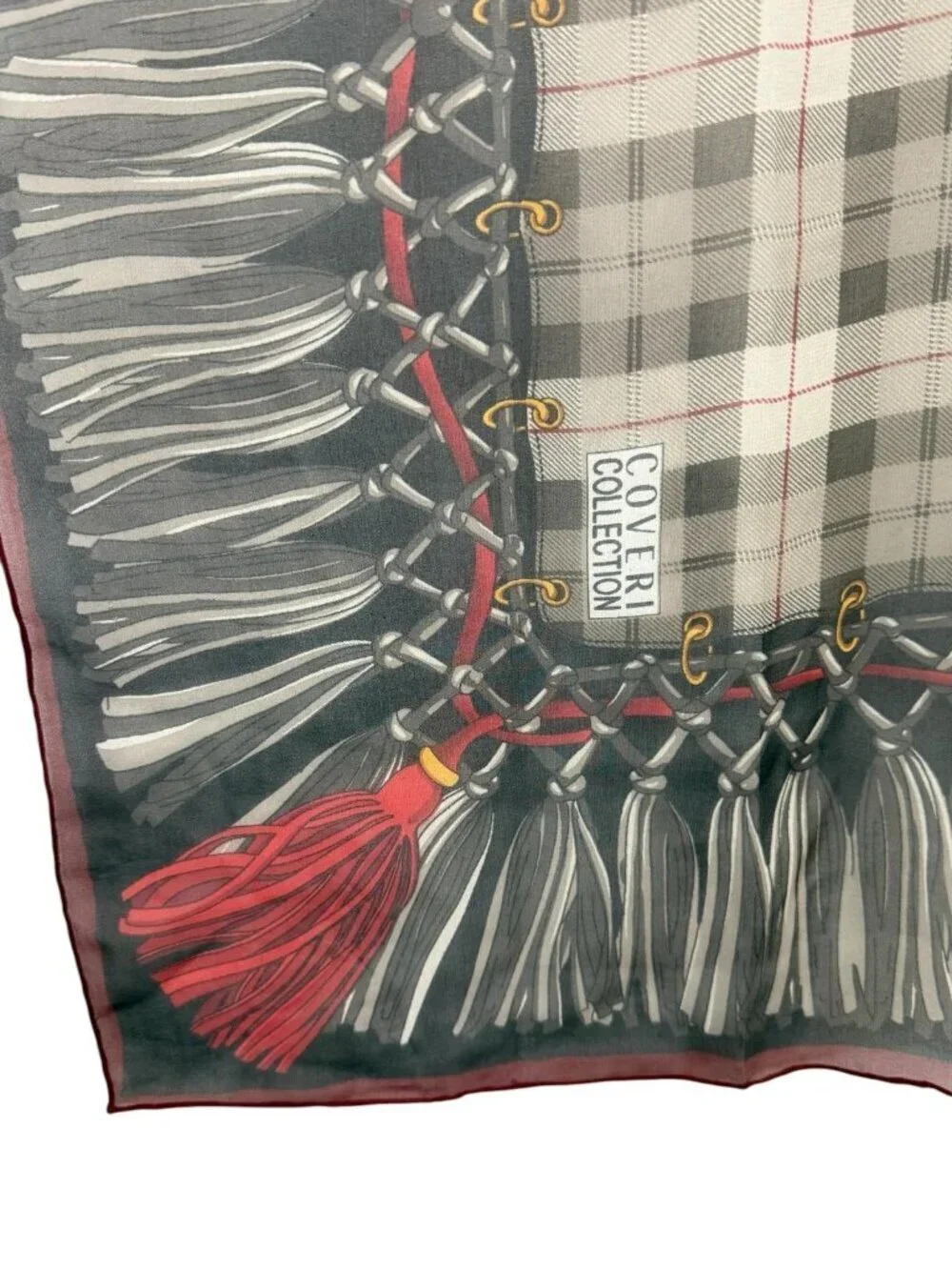 Coveri Collection Designer Square Scarf Classic Plaid with Tassel Border 41 x 42